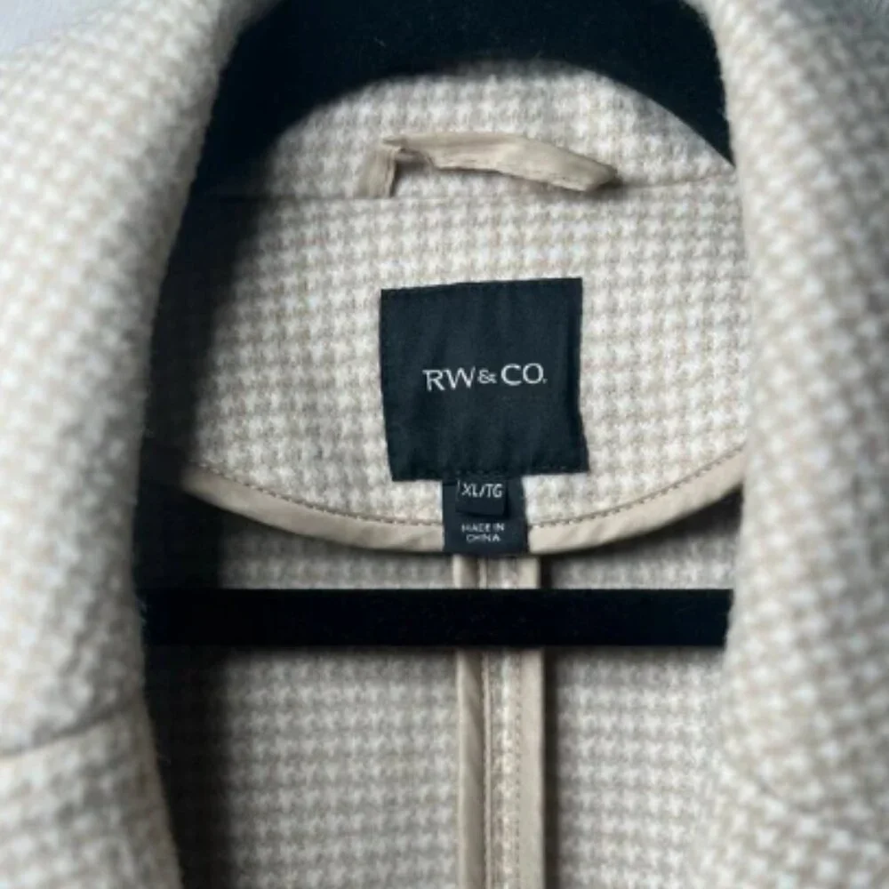 RW&Co Fitted Long Print Coat with Tailored Collar and Pockets - Size XL in Cream - Picture 7 of 9